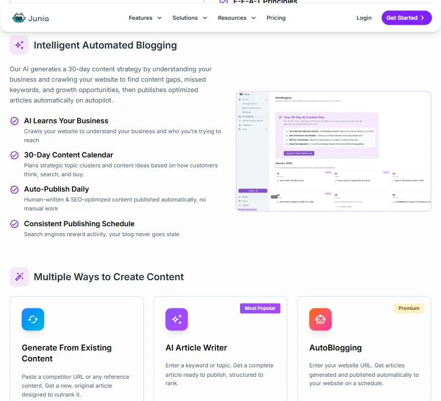 Junia AI features screenshot