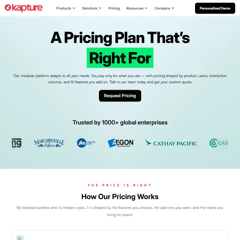 KaptureCX pricing screenshot
