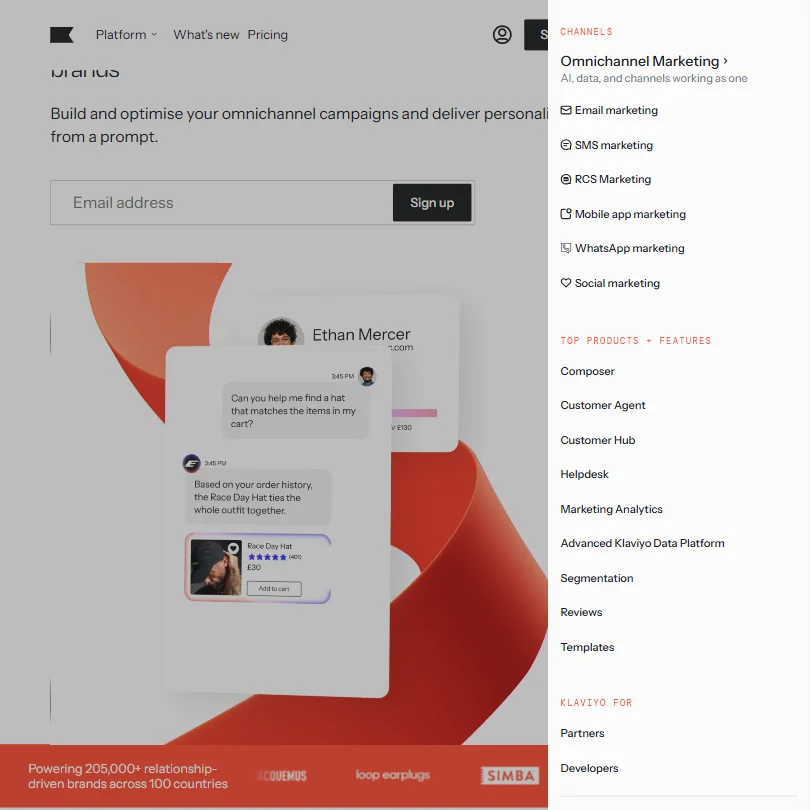 Klaviyo features screenshot