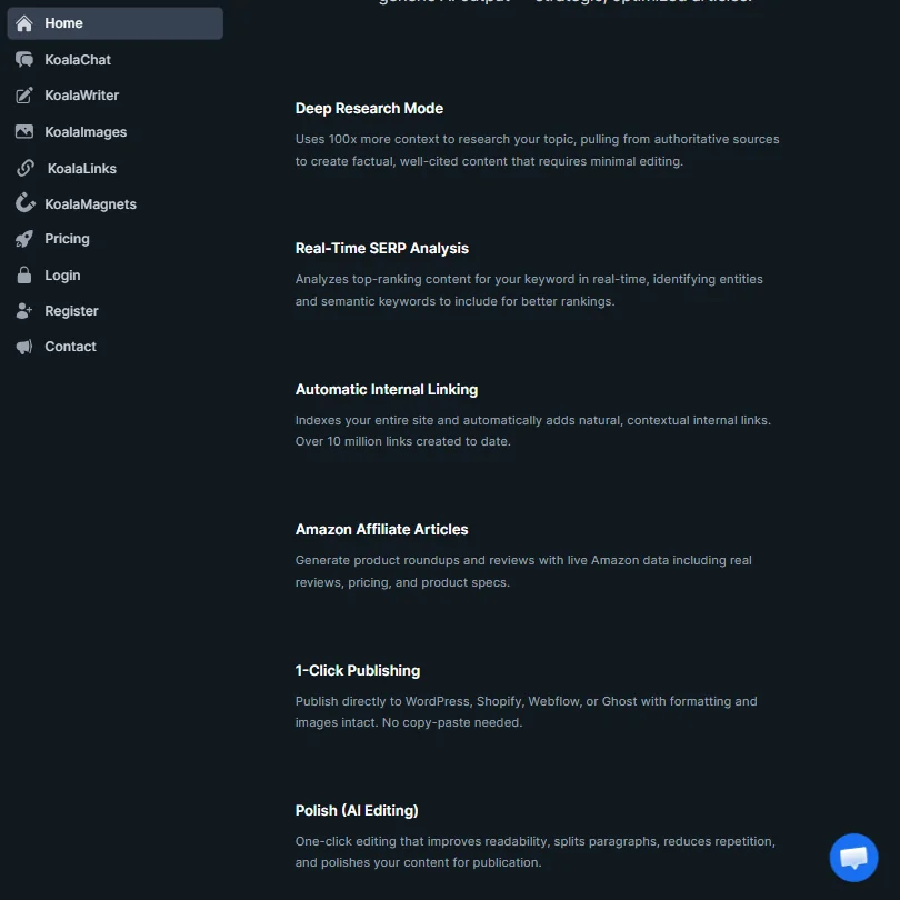Koala AI features screenshot