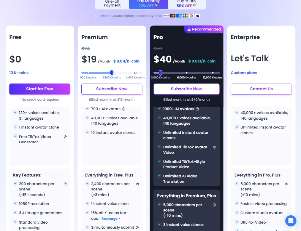 KreadoAI pricing screenshot