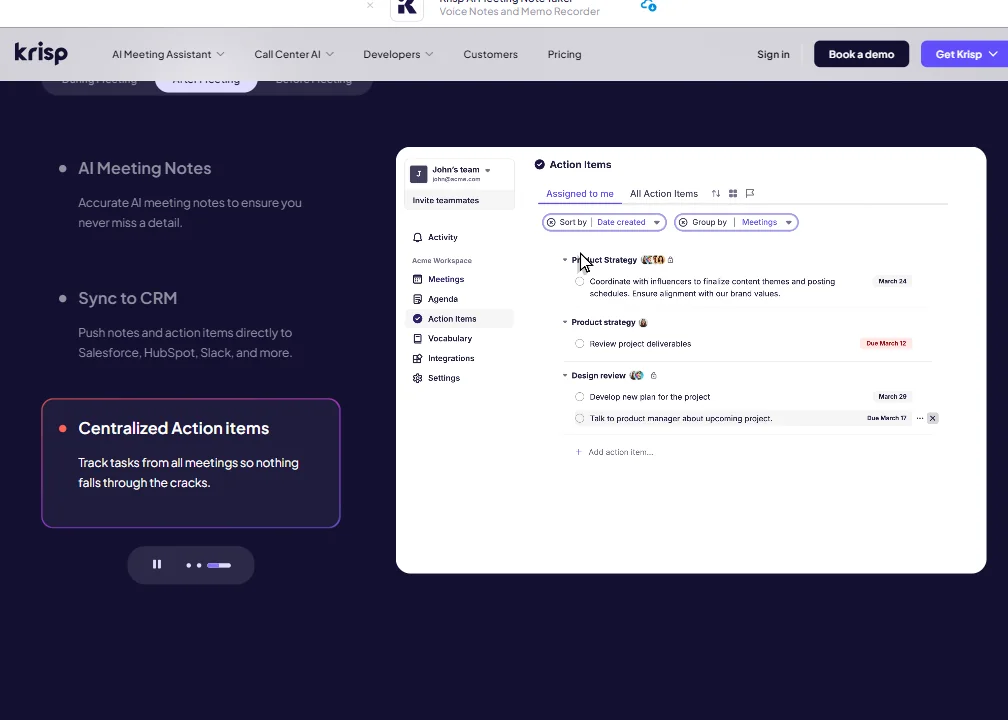 Krisp features screenshot