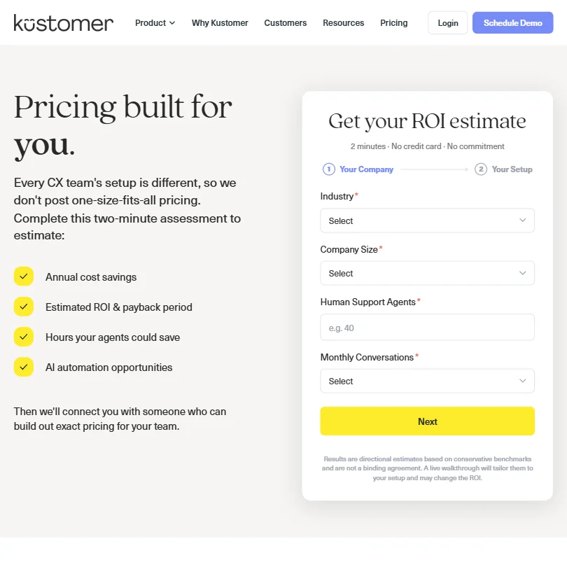 Kustomer pricing screenshot