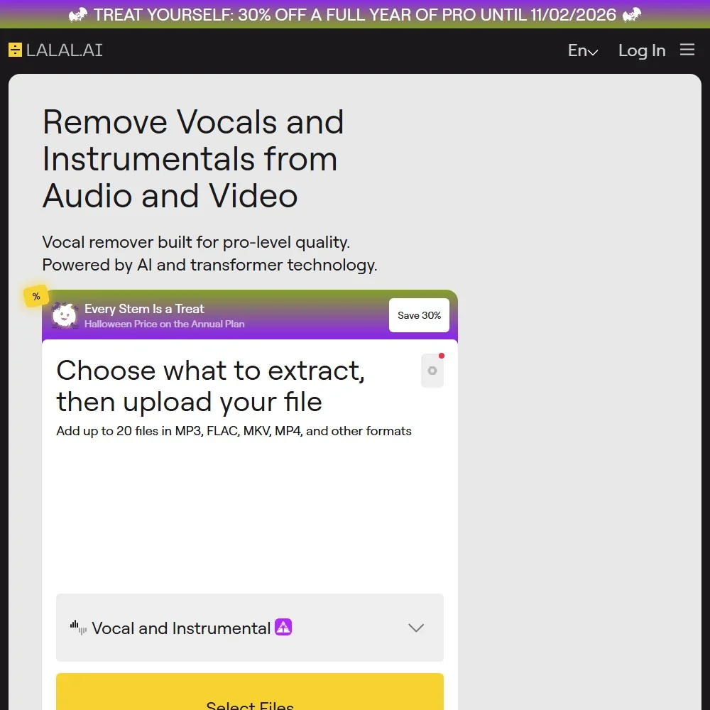 LALAL.AI homepage screenshot