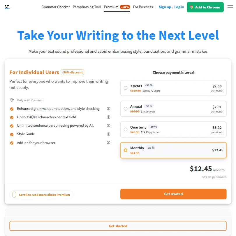 LanguageTool pricing screenshot
