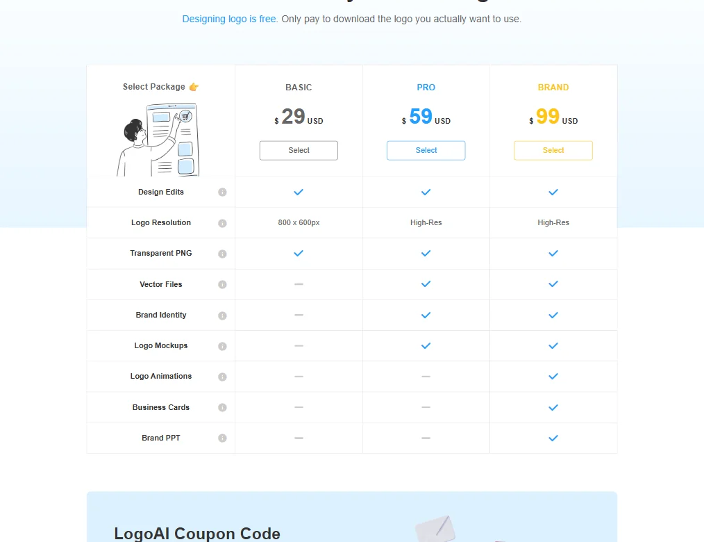 LogoAI pricing screenshot