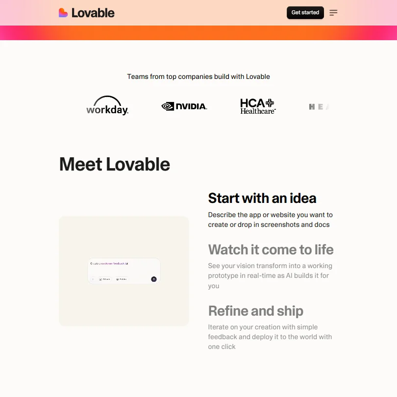 Lovable features screenshot