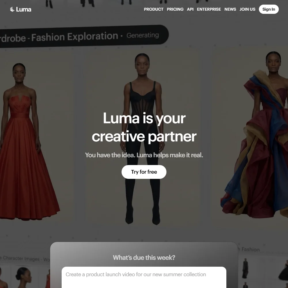 Luma AI homepage