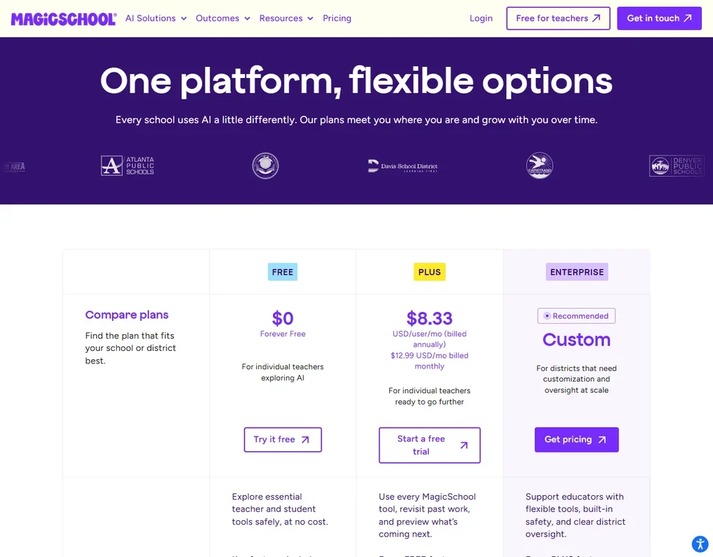 MagicSchool pricing screenshot