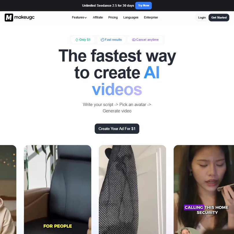 MakeUGC homepage screenshot