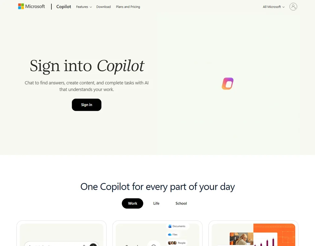 Microsoft Copilot homepage screenshot