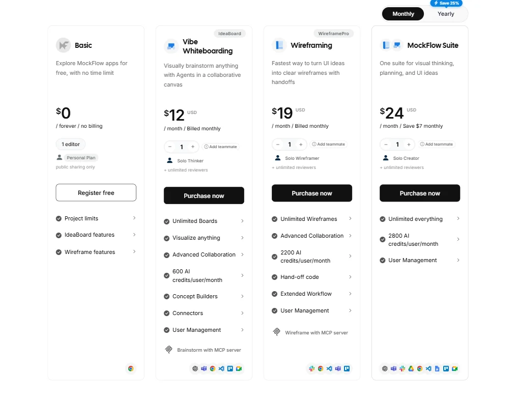 MockFlow pricing screenshot