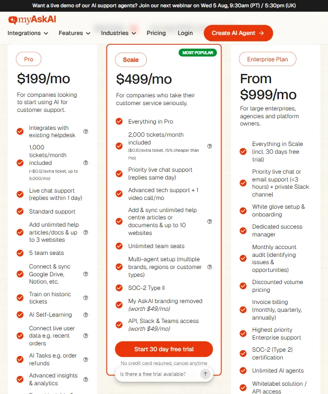 My AskAI pricing screenshot