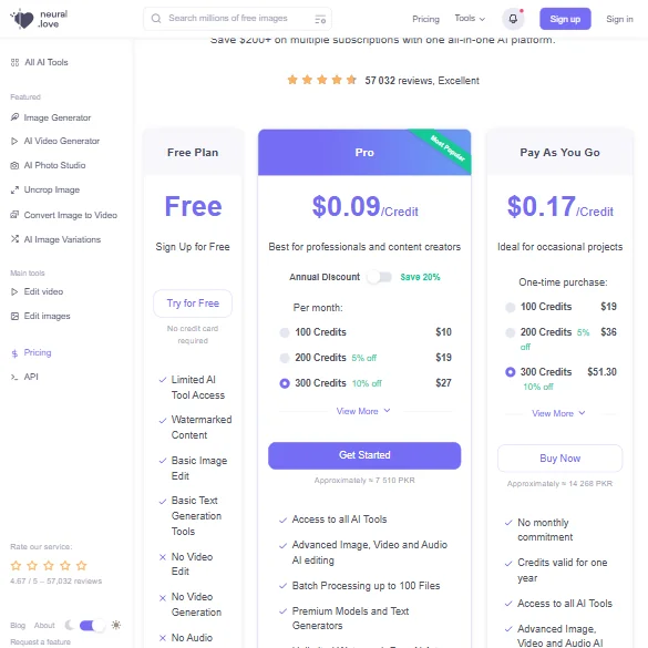 neural.love pricing screenshot