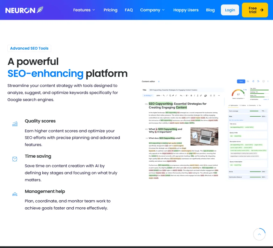 NEURONwriter features screenshot