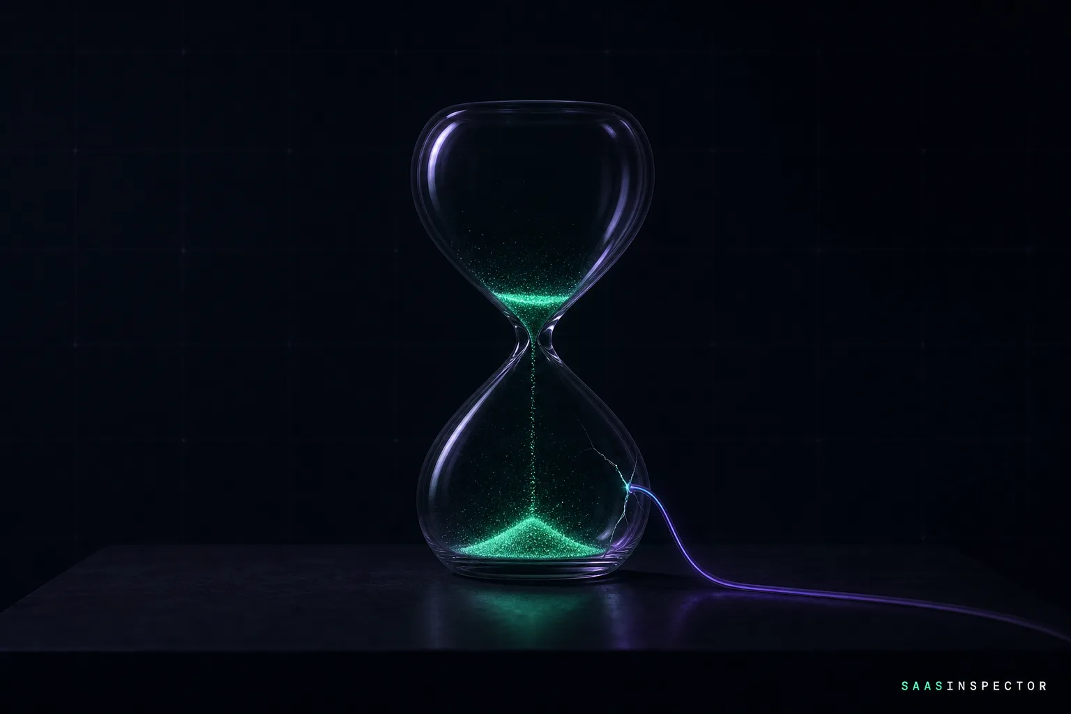 An hourglass with glowing granules silently siphoned away through a hidden crack, representing Claude Max token allowances being consumed without the…