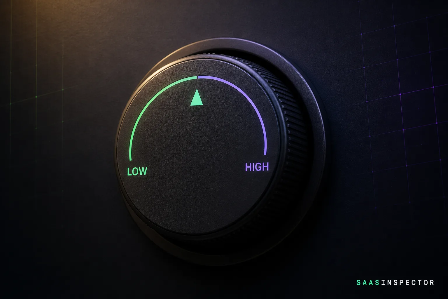 A large rotary dial with Low on one end and High on the other and a pointer in between, representing ChatGPT's new reasoning-effort slider rolling out to Plus a