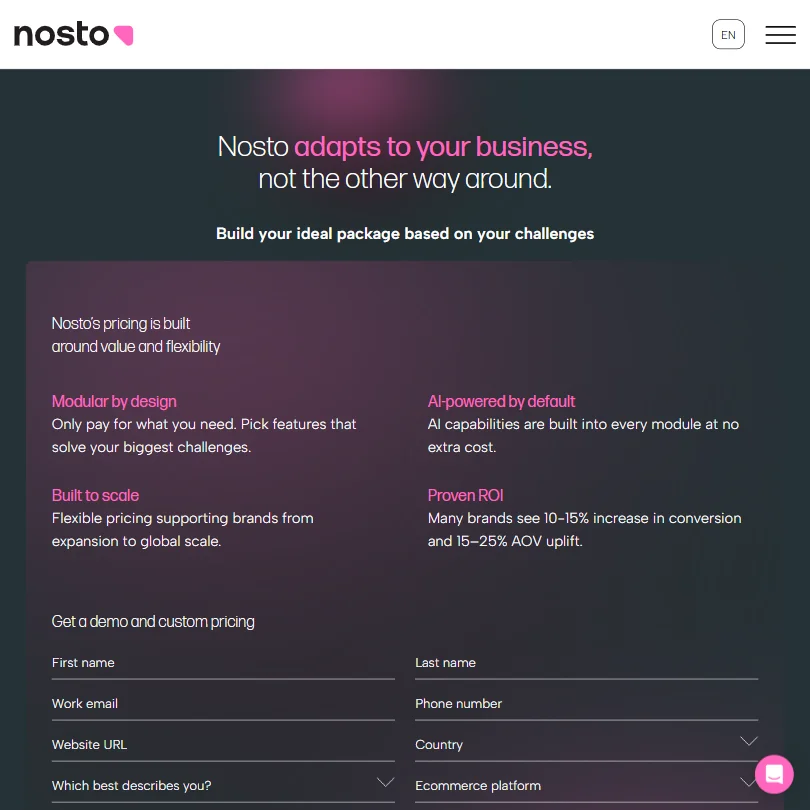 Nosto pricing screenshot