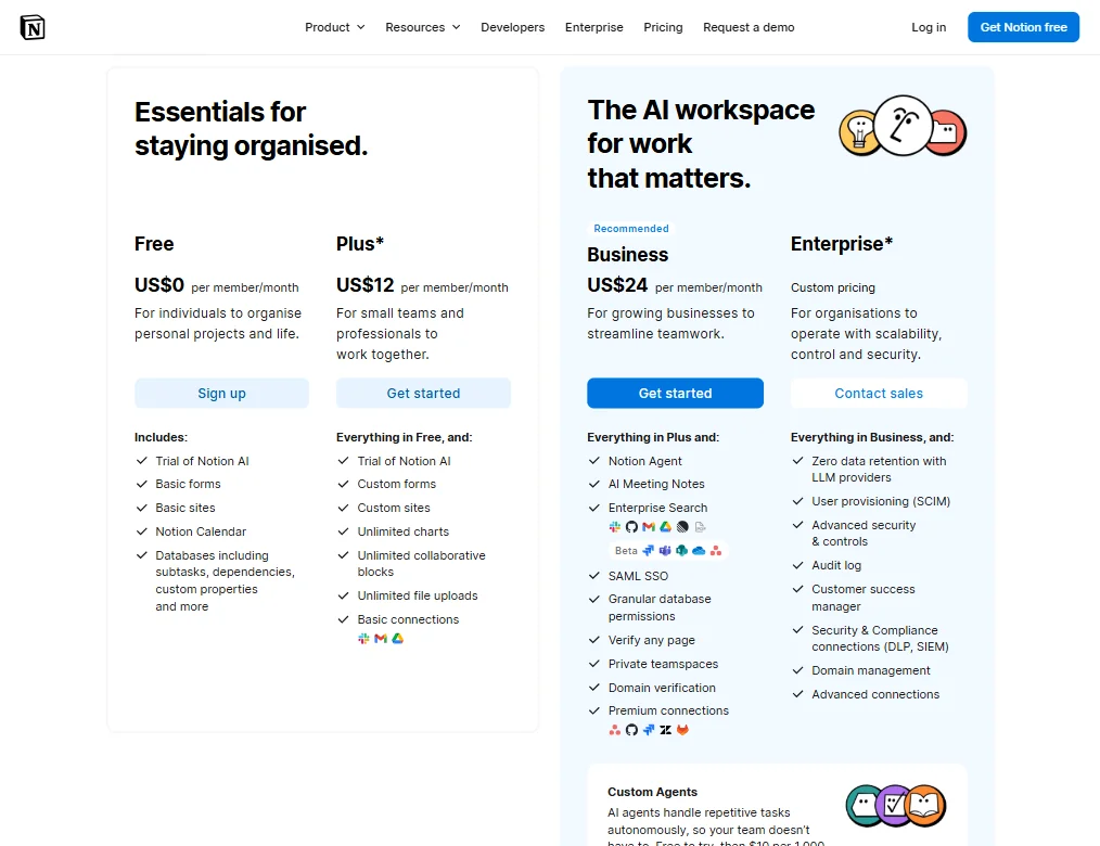 Notion pricing screenshot