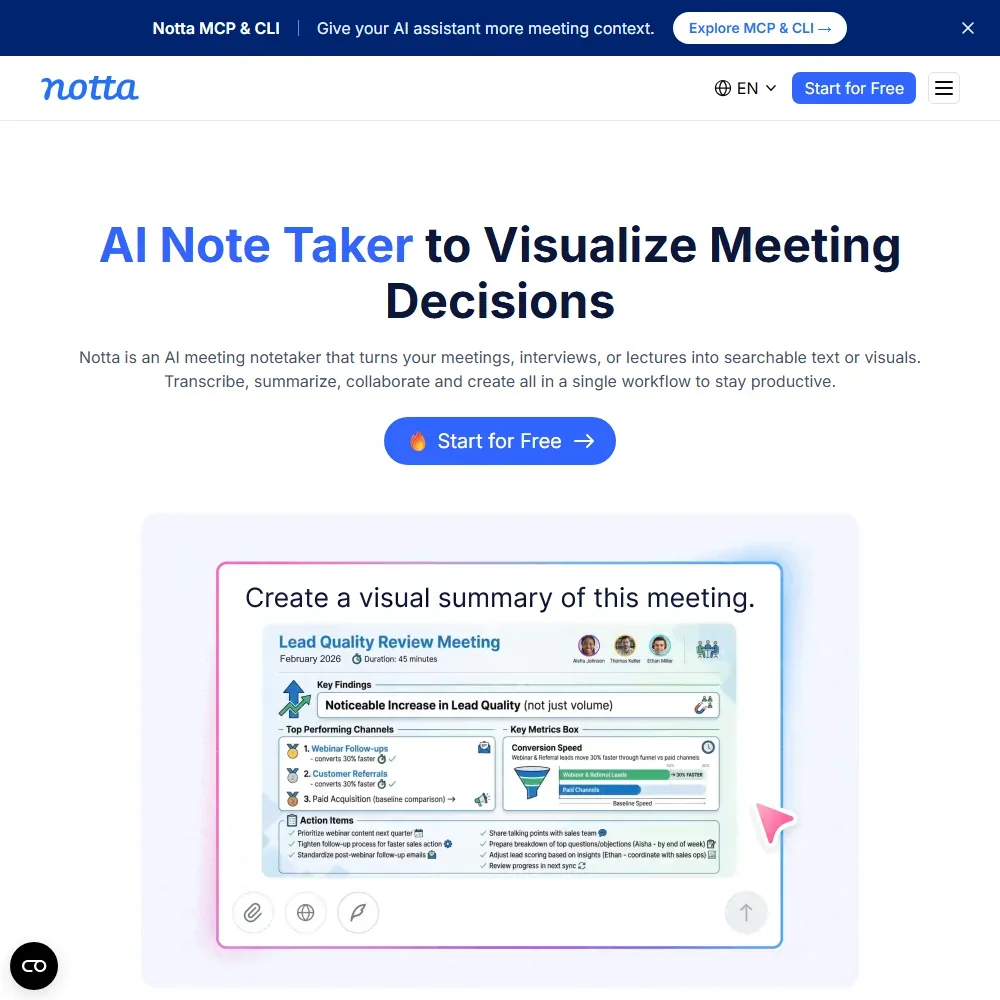 Notta homepage screenshot