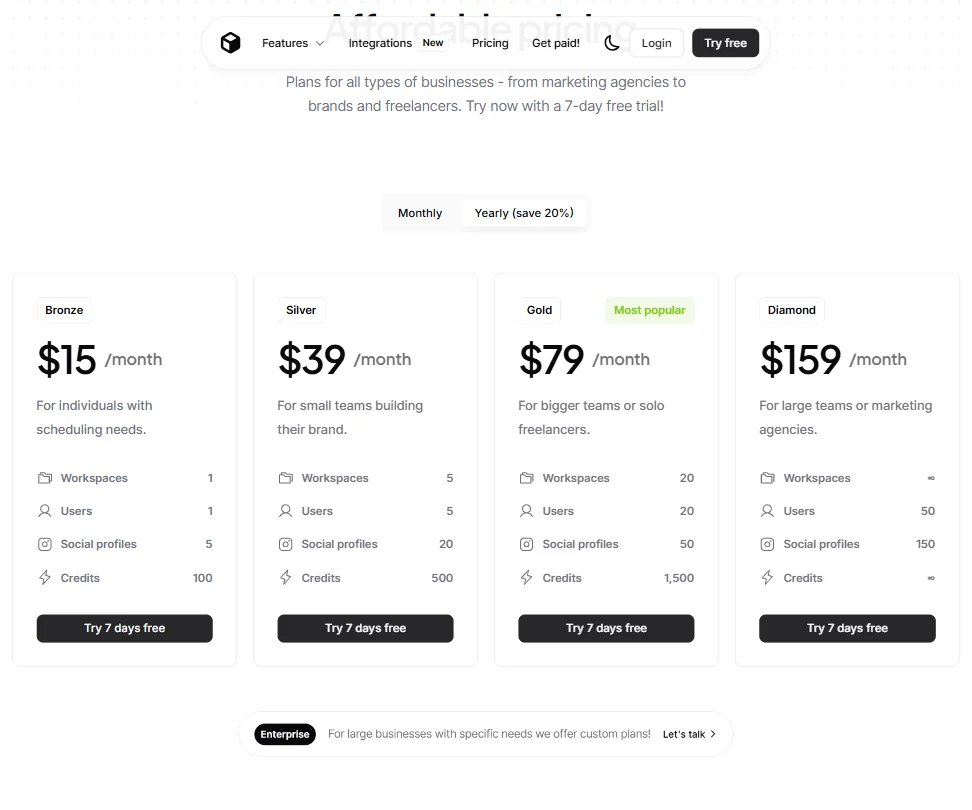 Ocoya pricing screenshot