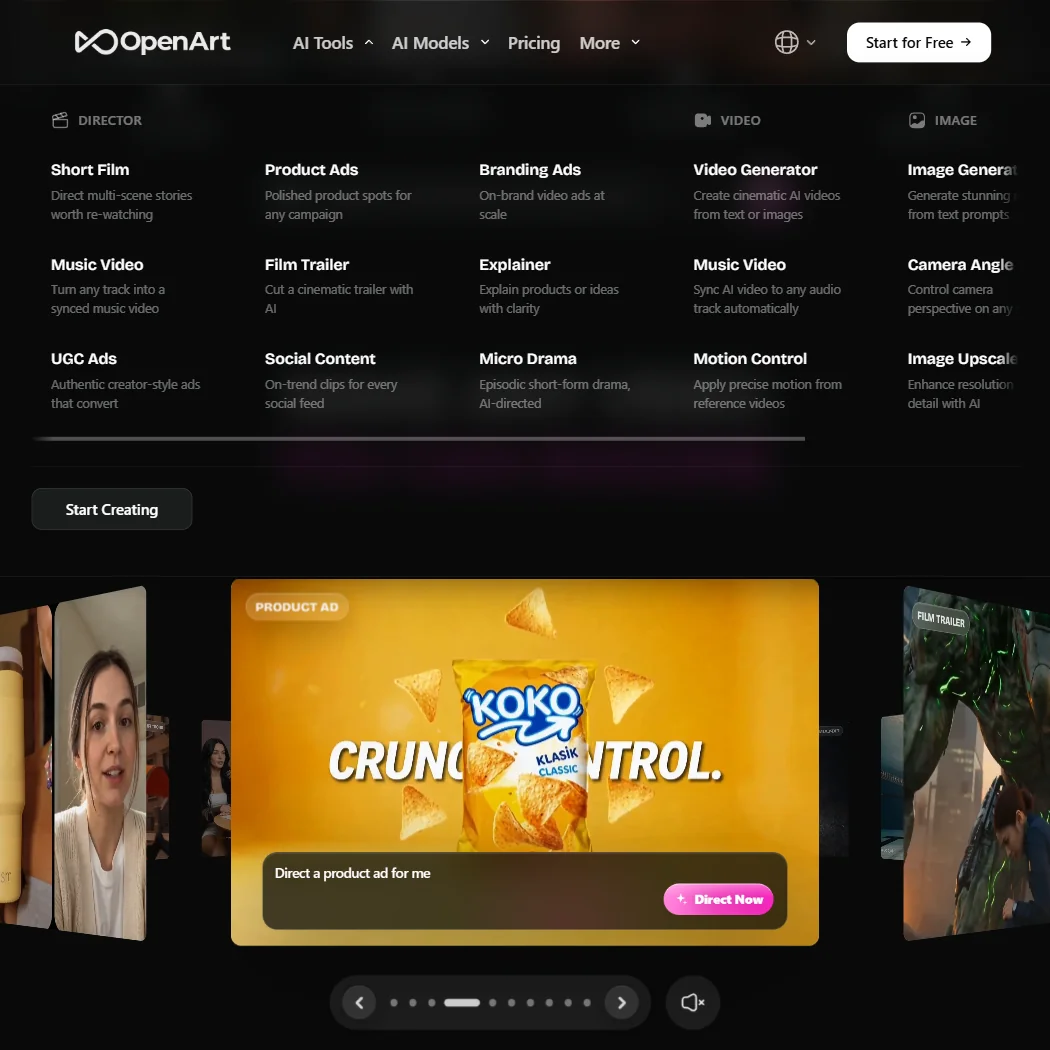OpenArt features screenshot