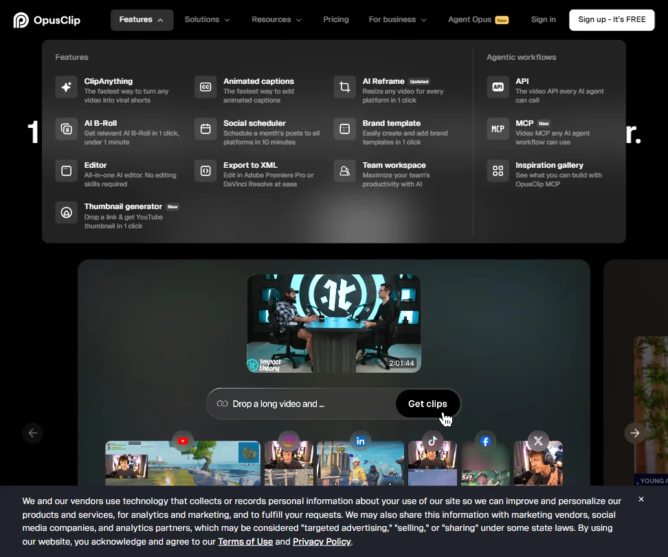 Opus Clip features screenshot