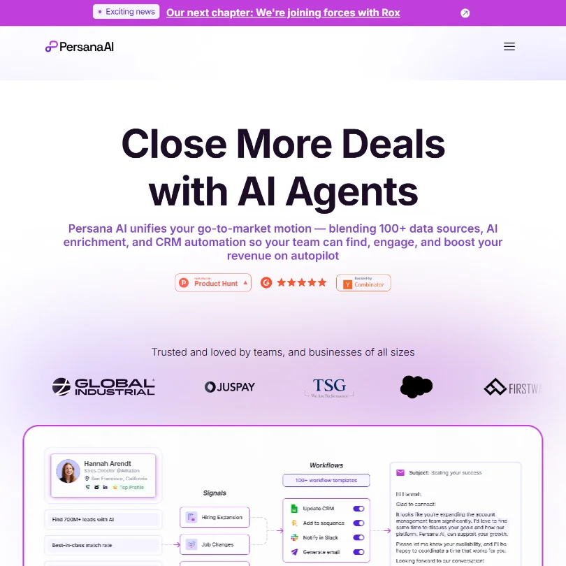 Persana AI homepage screenshot