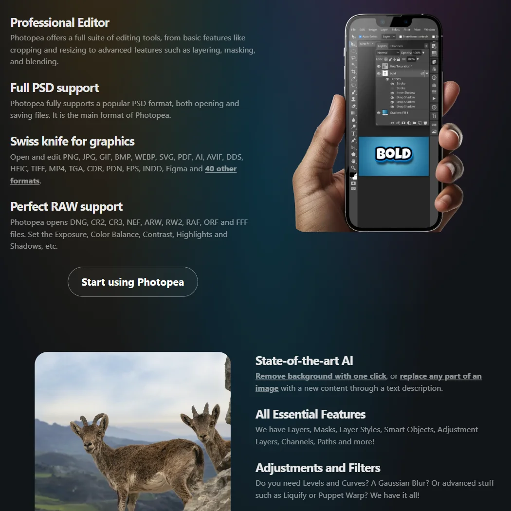 Photopea features screenshot