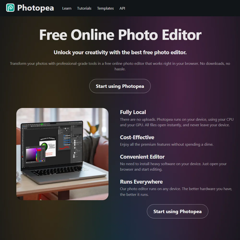 Photopea homepage screenshot