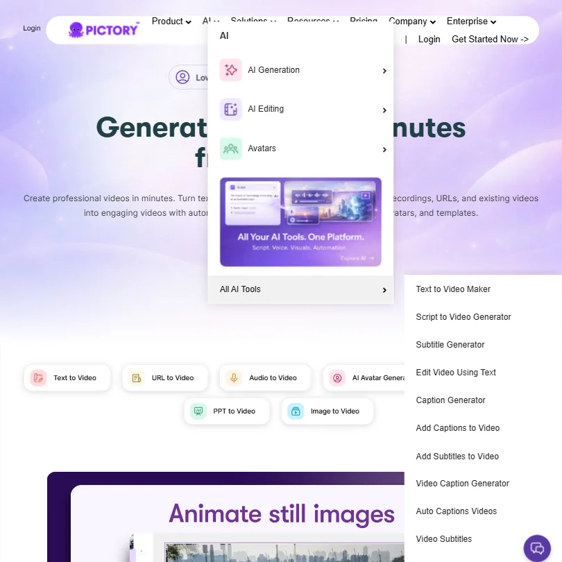 Pictory features screenshot