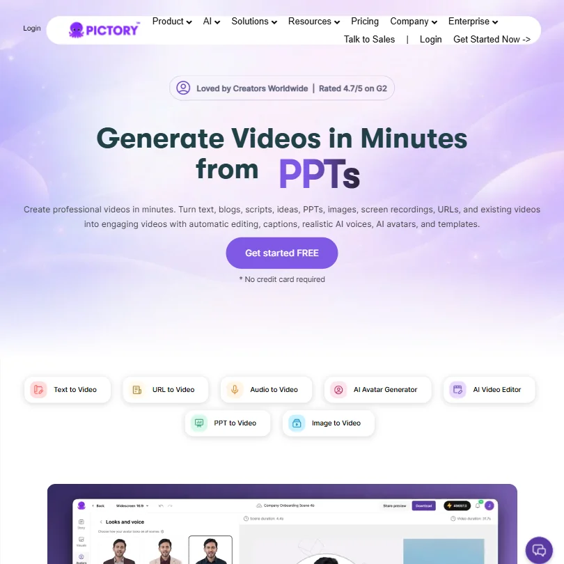 Pictory homepage screenshot