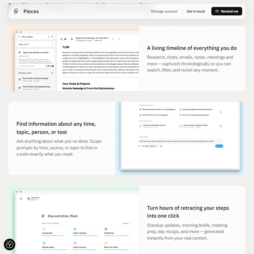 Pieces features screenshot