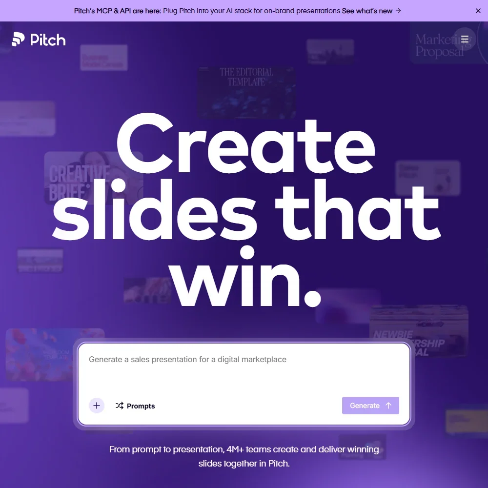 Pitch homepage screenshot
