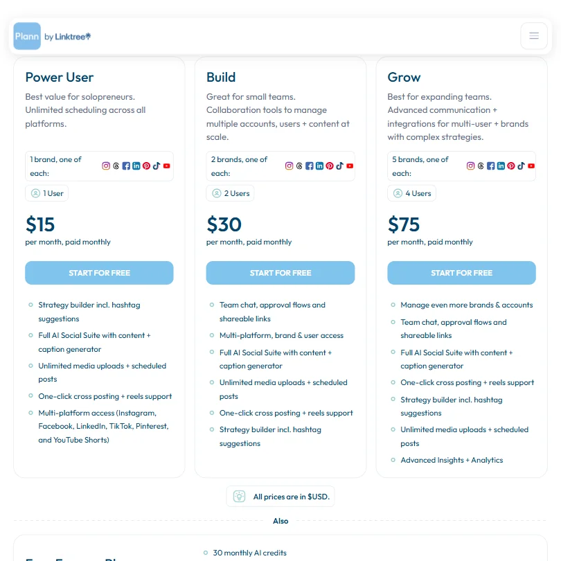 Plann pricing screenshot