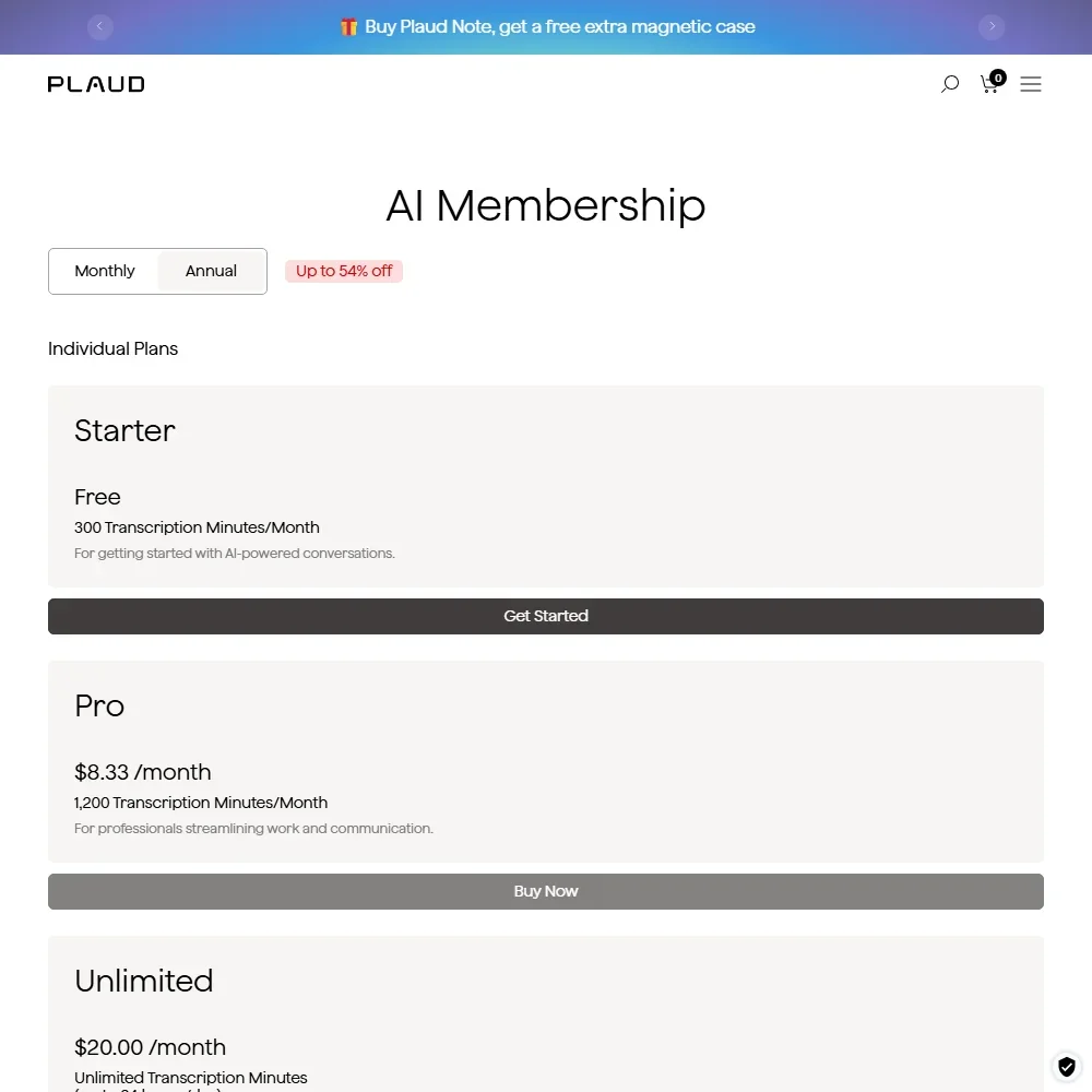 Plaud pricing screenshot