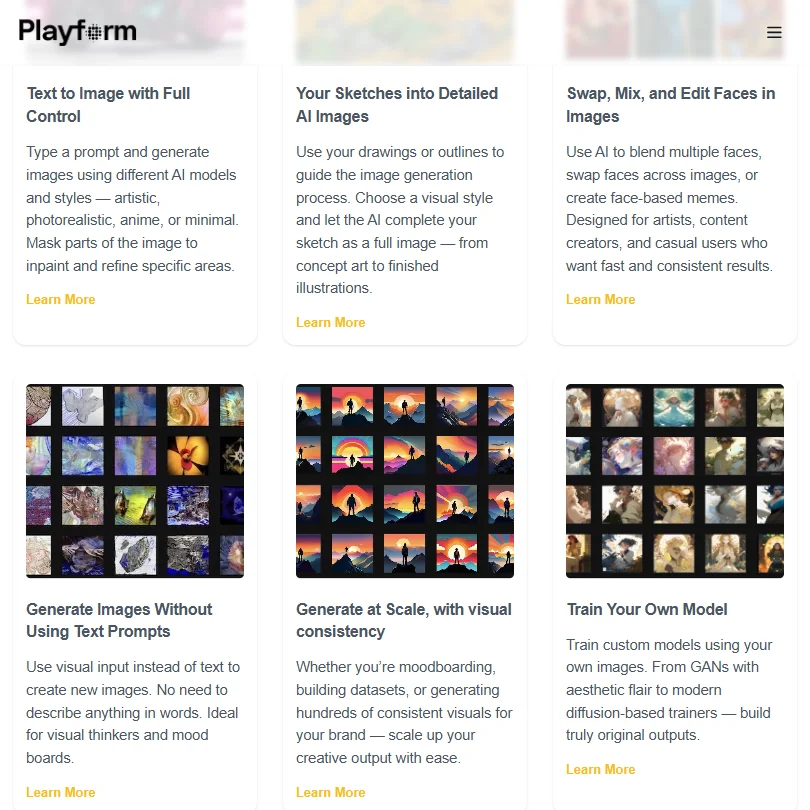 Playform features screenshot