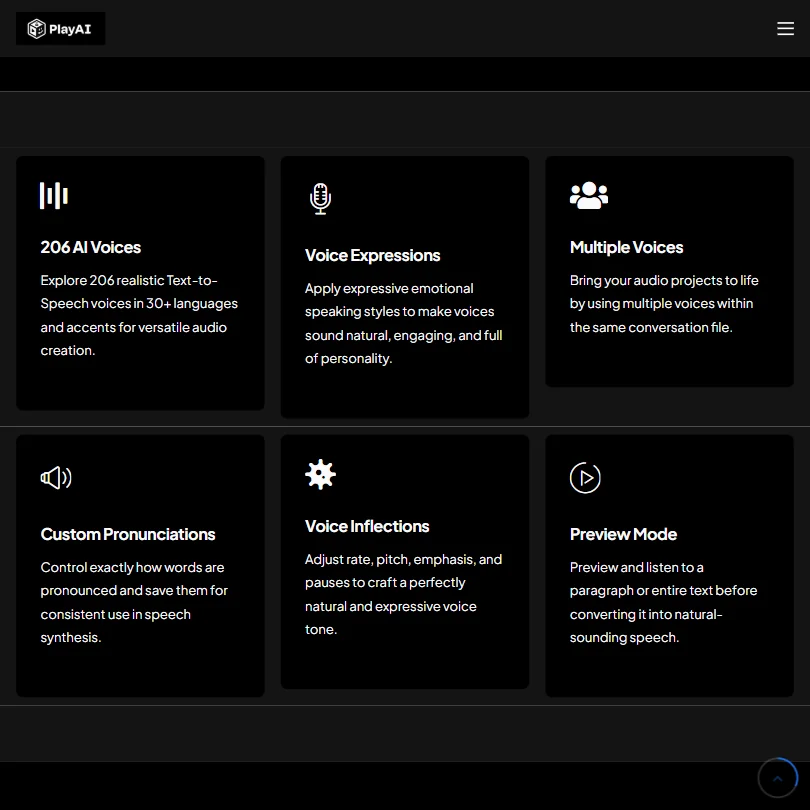 PlayHT AI features screenshot