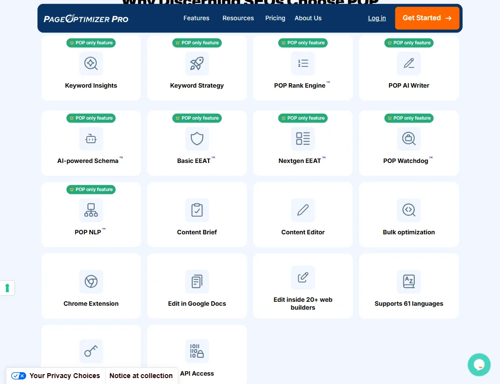 POP features screenshot
