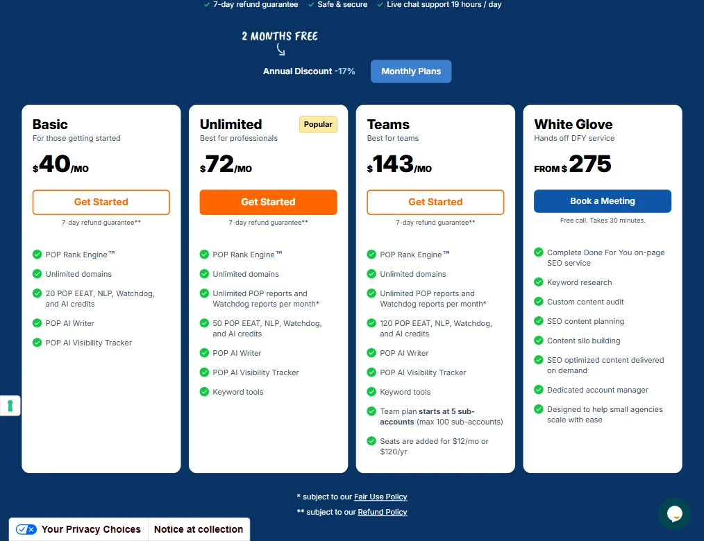 POP pricing screenshot
