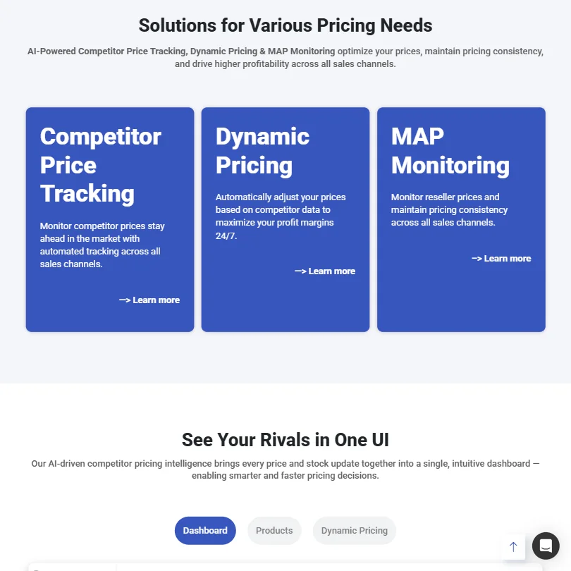 Prisync features screenshot