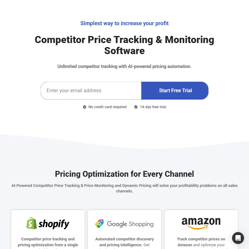Prisync homepage screenshot