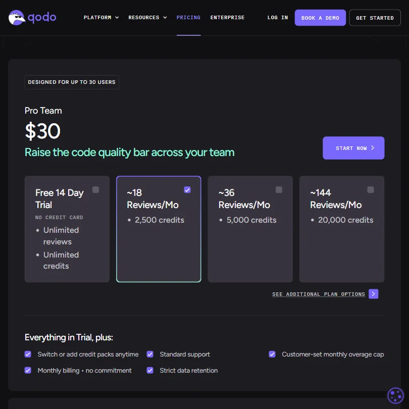 Qodo pricing screenshot