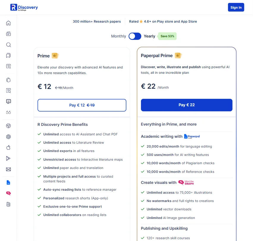 R Discovery pricing screenshot