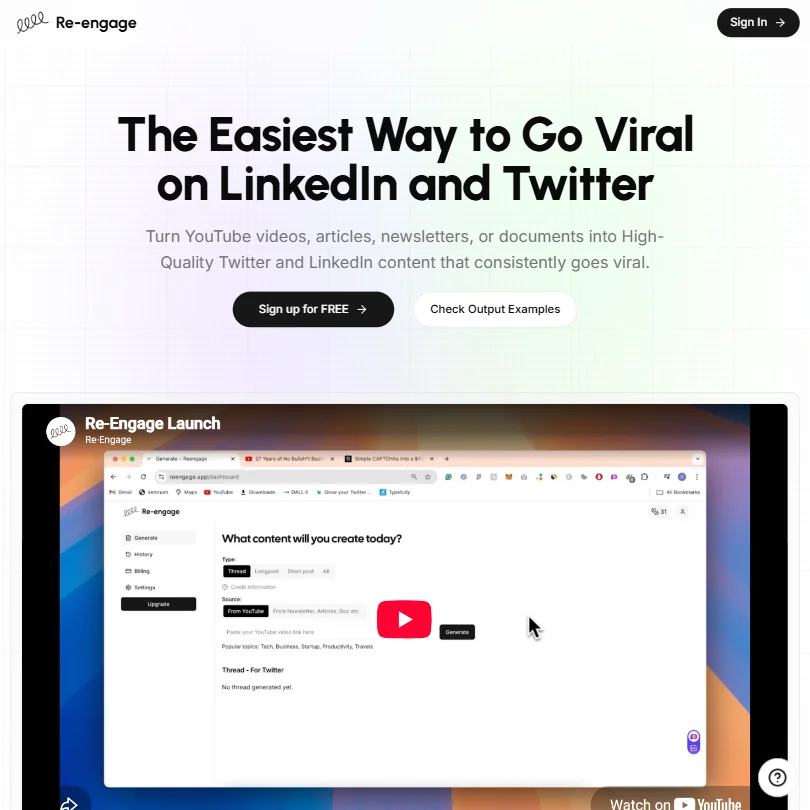 Re-engage homepage screenshot