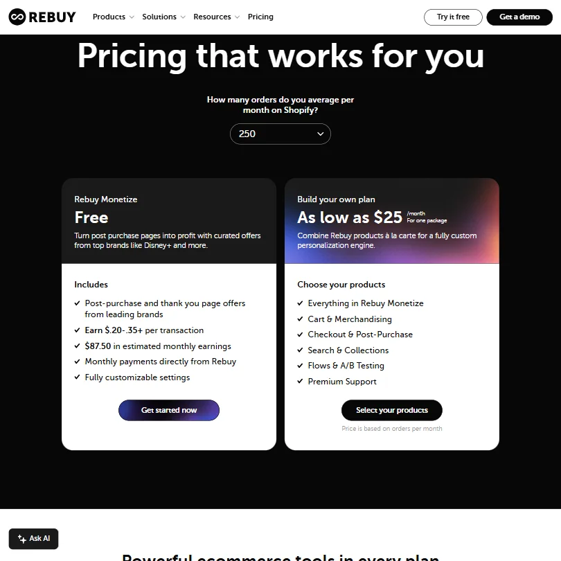 Rebuy pricing screenshot