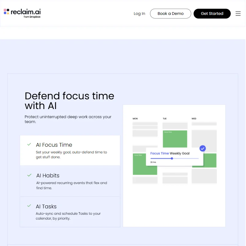 Reclaim features screenshot