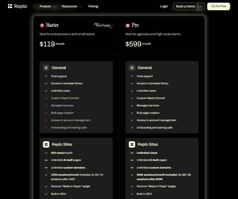 Replo pricing screenshot