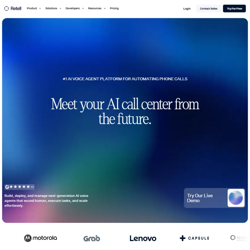 Retellai homepage screenshot