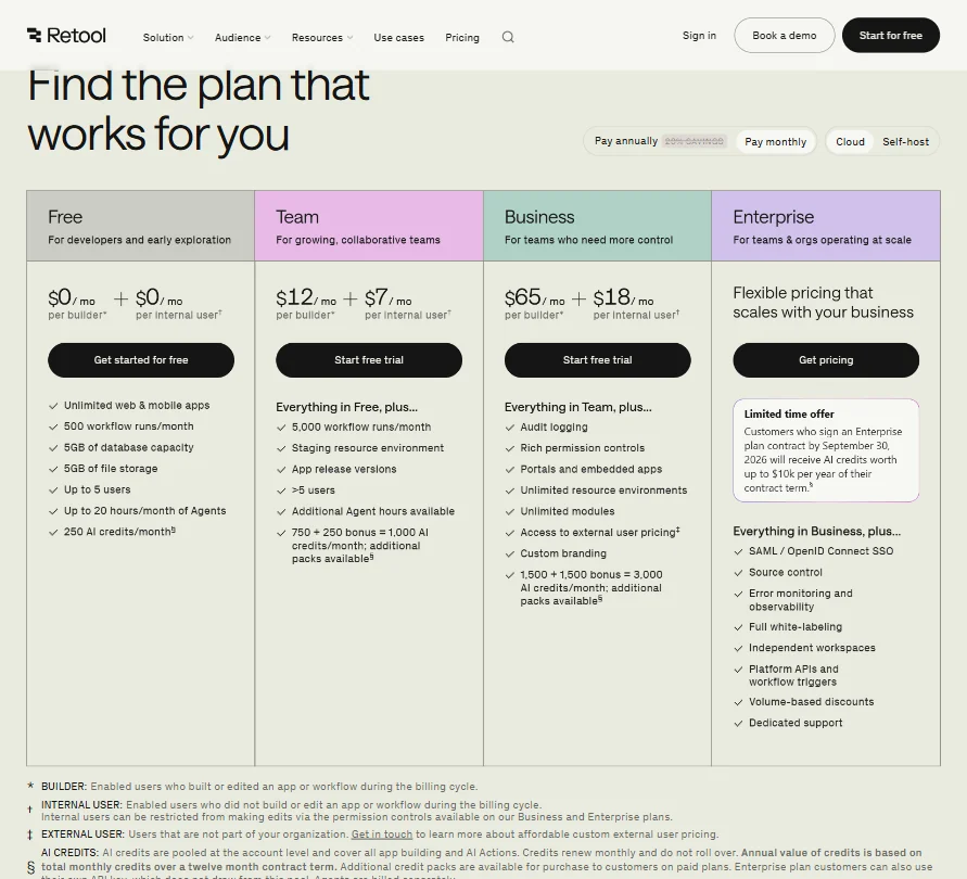 Retool pricing screenshot